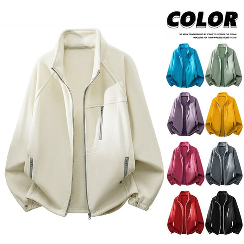 Unisex Leichte Fleecejacke mit Stehkragen, Raglanärmeln und multiplen Reißverschlusstaschen Shop Nory