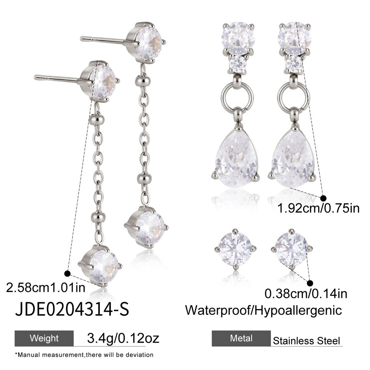 Damen Ohrhänger mit funkelnden Zirkonia-Anhängern aus hypoallergenem Edelstahl Shop Nory