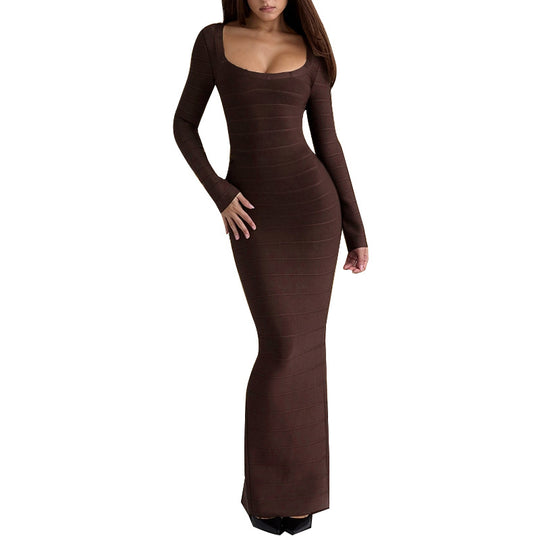Damen Figurnahes Rippstrick‑Maxikleid mit U‑Boot‑Ausschnitt und Stretch‑Silhouette Shop Nory