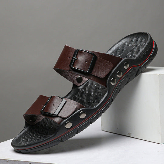 Herren Bequeme Leder-Sandalen mit verstellbaren Riemen