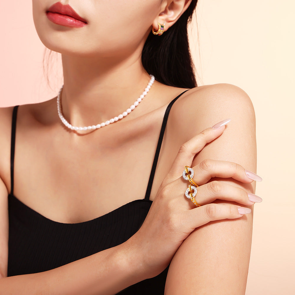 Damen Titanstahl Ring mit funkelnden Strasssteinen Shop Nory