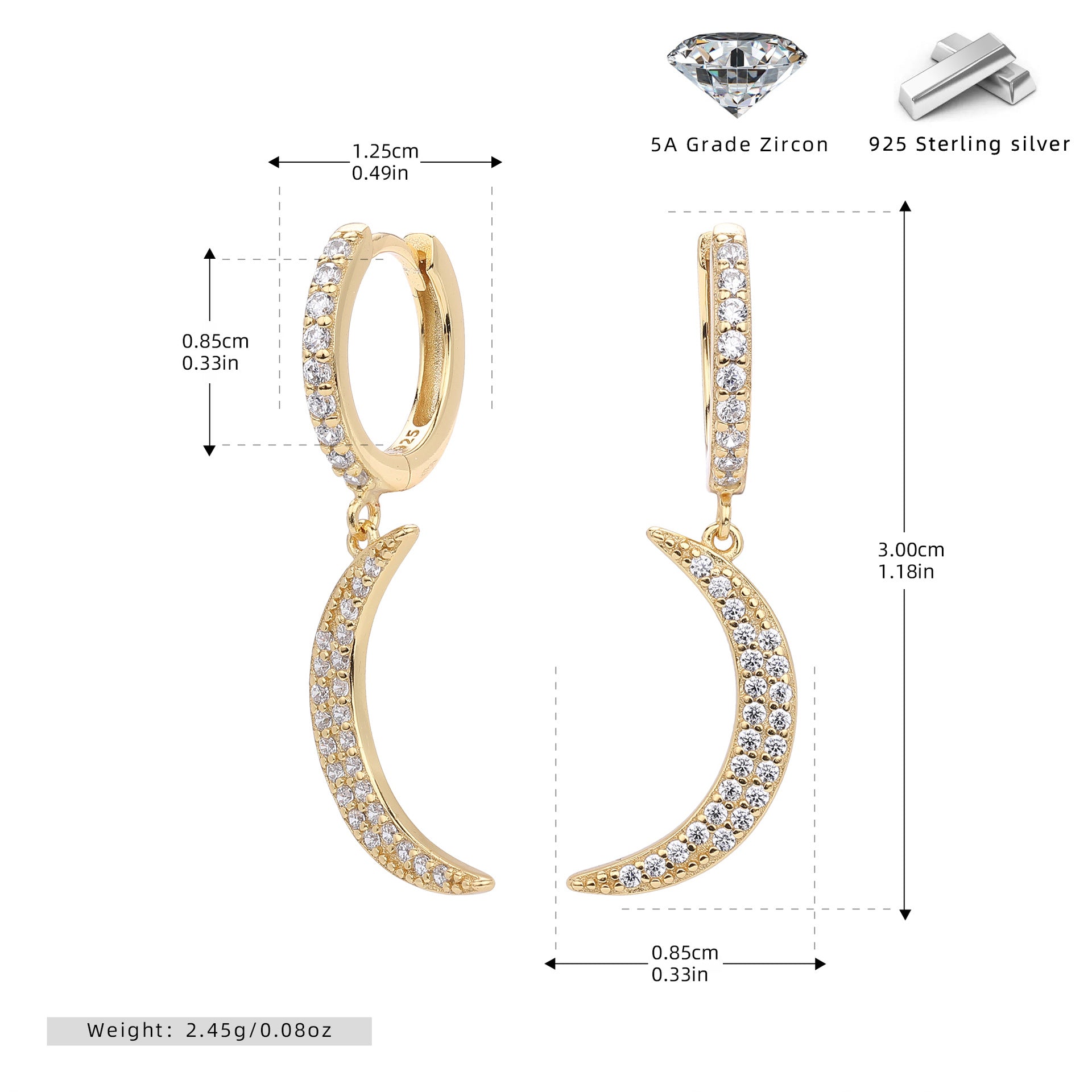 Damen Ohrhänger mit funkelndem Mondmotiv und hochwertigem 925 Sterling Silber Shop Nory