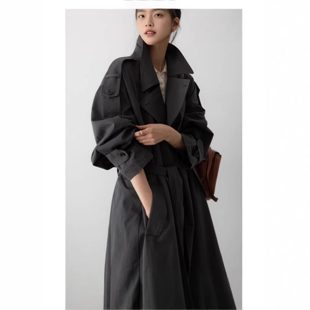 Damen Oversize Maxi-Trenchcoat mit Taillengürtel und doppelter Knopfleiste Shop Nory
