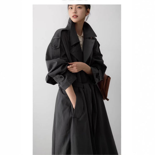 Damen Oversize Maxi-Trenchcoat mit Taillengürtel und doppelter Knopfleiste Shop Nory