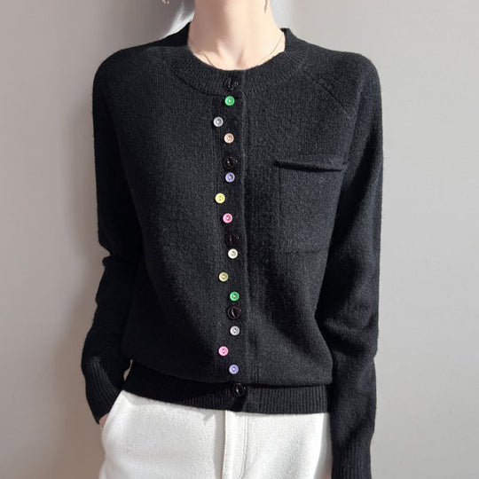 Damen Modischer Strickcardigan mit bunten Knöpfen Shop Nory