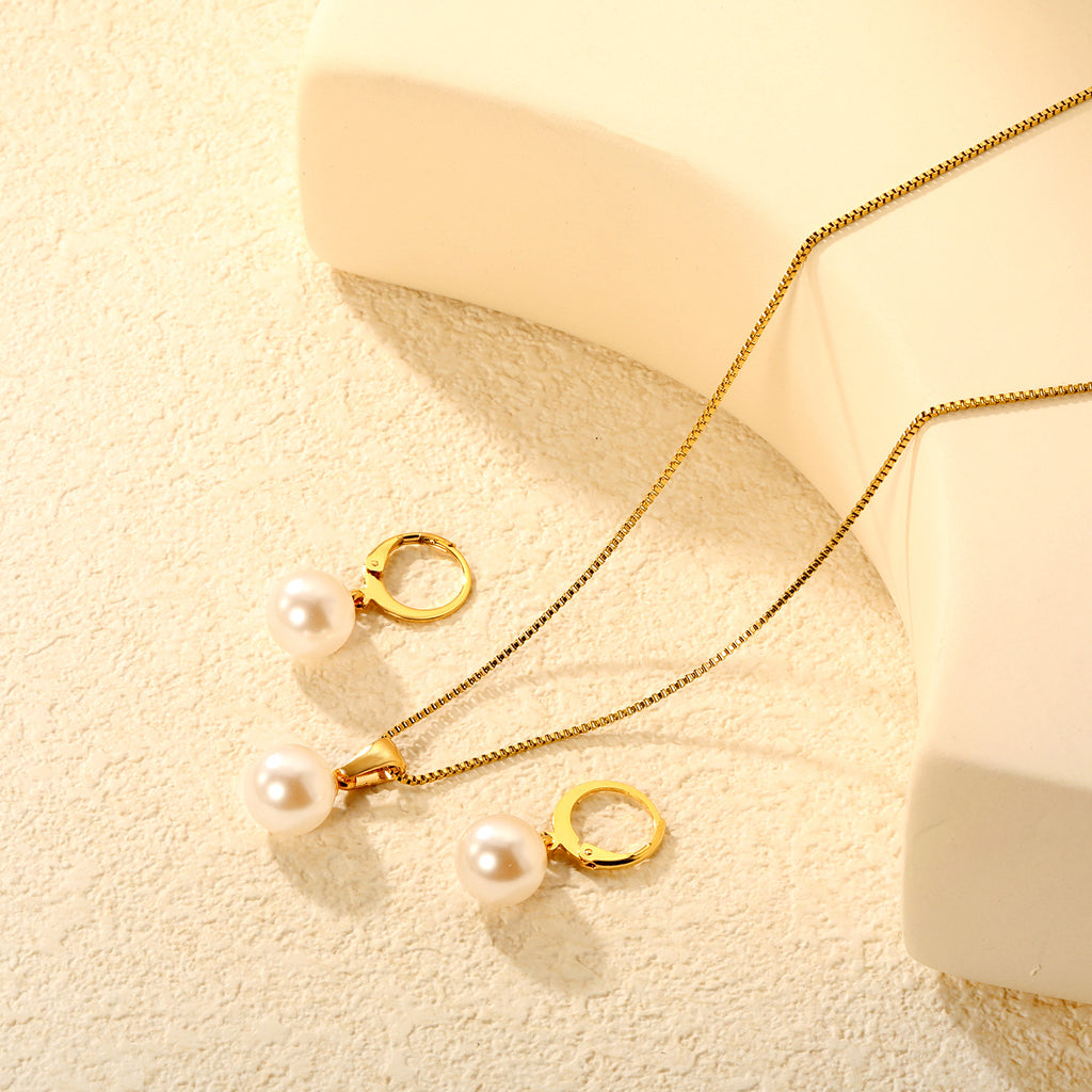Damen Schmuckset aus hochwertigem Edelstahl mit eleganten Perlenanhängern Shop Nory