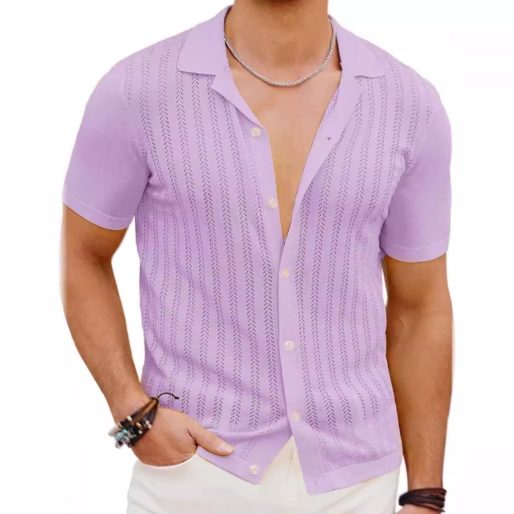 Herren Kurzarm Strickhemd mit strukturiertem Design