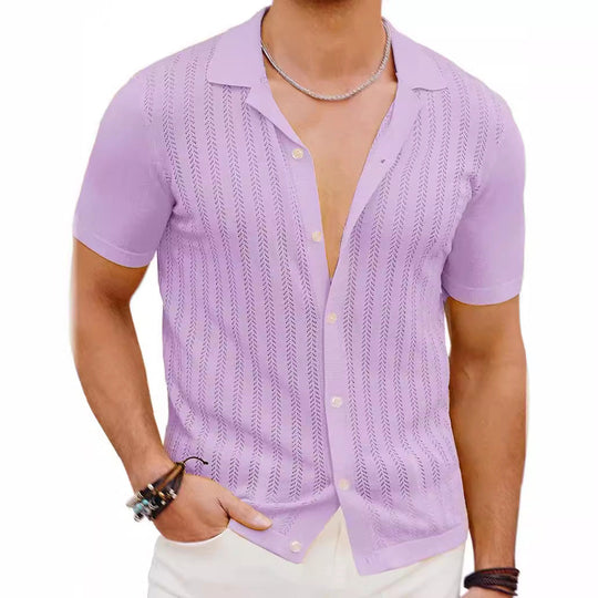 Herren Kurzarm Strickhemd mit strukturiertem Design