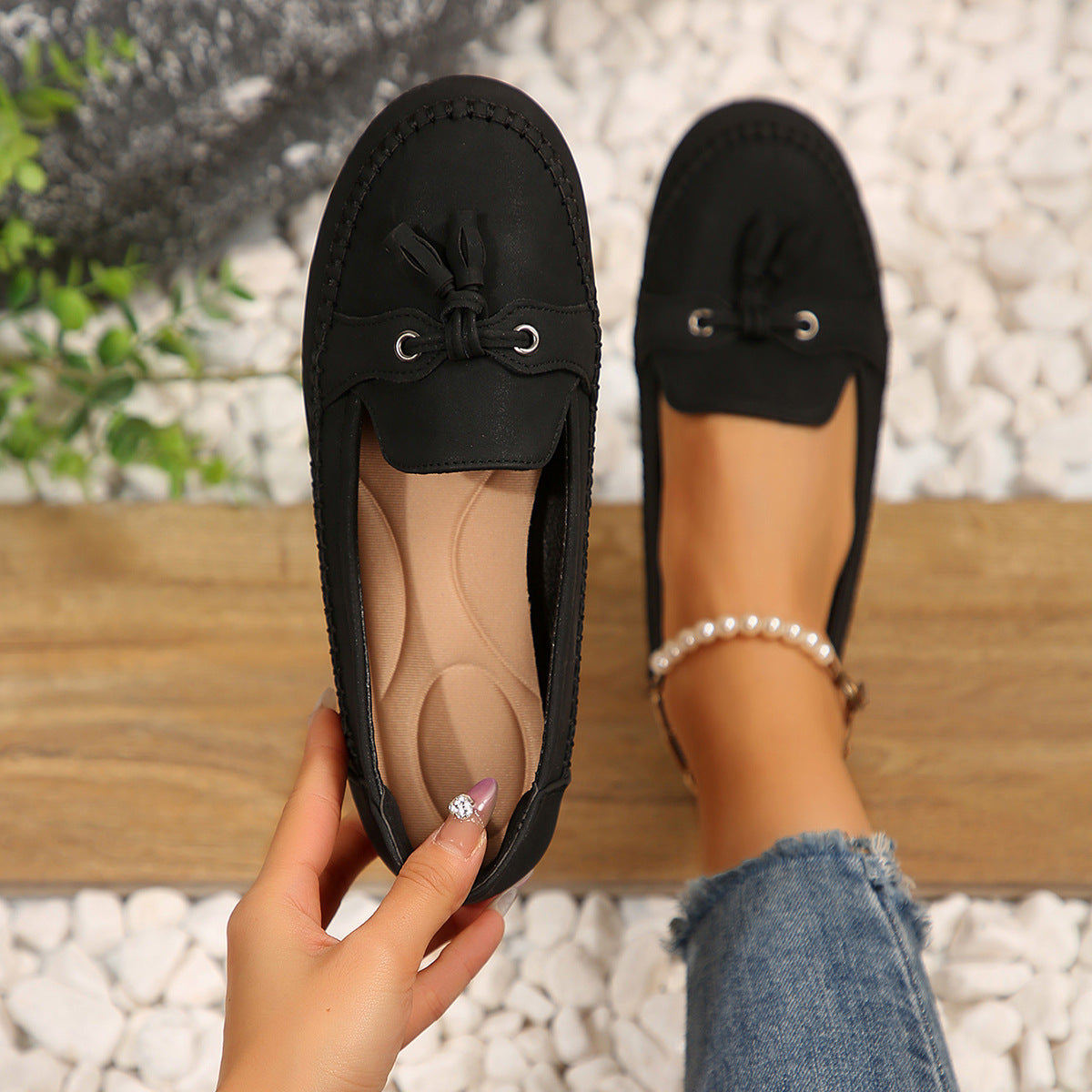 Damen Mokassin-Schuhe mit dekorativem Knoten