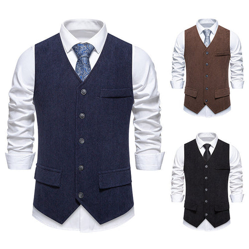 Herren elegante Anzugweste im klassischen Herringbone-Design mit praktischen Taschen