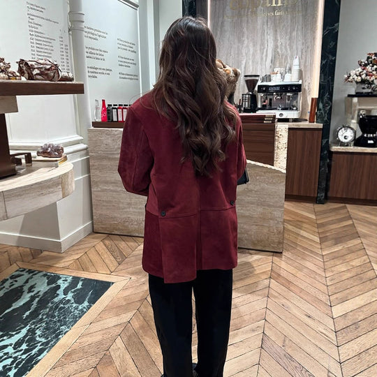 Damen Velourslederblazer mit legerer Cropped-Passform und Hemdkragen Shop Nory