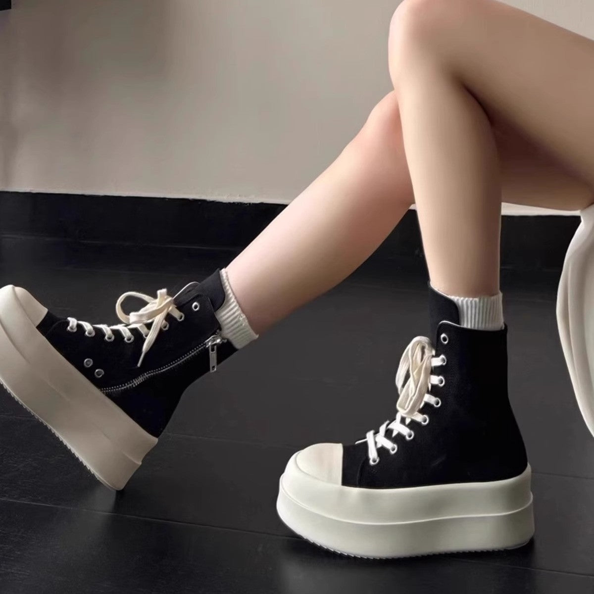 Damen High-Top Plateau Sneakers mit Reißverschluss