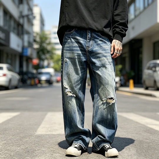 Herren Lässige Weit Geschnittene Ripped Jeans Shop Nory