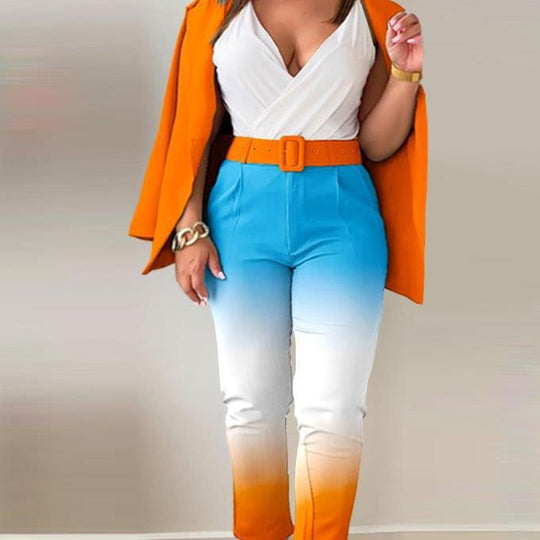 Damen Tailoring-Set mit Animal-Print-Revers, tailliertem Gürtelblazer und High‑Waist-Slimhose Shop Nory