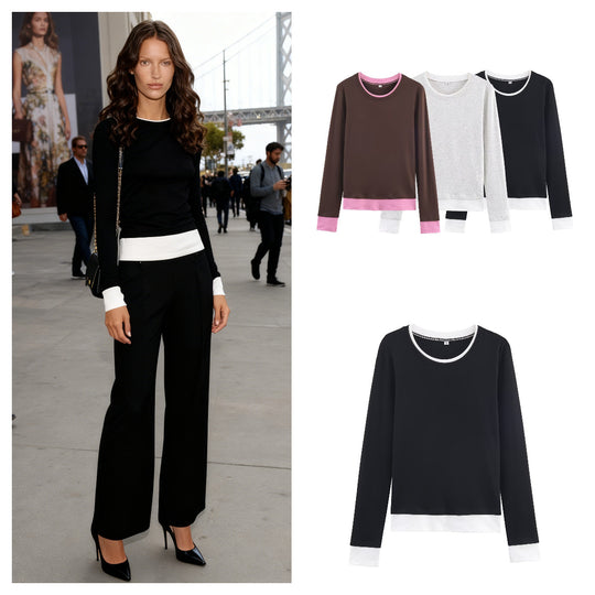 Damen Lässiges Langarm-Layering-Shirt mit doppellagigem Saum und eingesetzten Manschetten Shop Nory