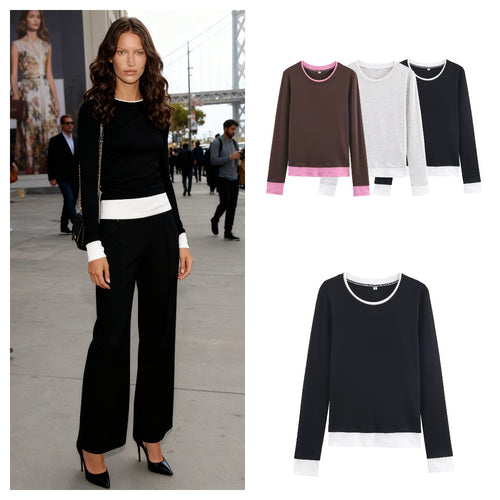 Damen Lässiges Langarm-Layering-Shirt mit doppellagigem Saum und eingesetzten Manschetten Shop Nory