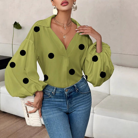 Damen Oversize-Bluse mit voluminösen Puffärmeln und Punktmuster Shop Nory