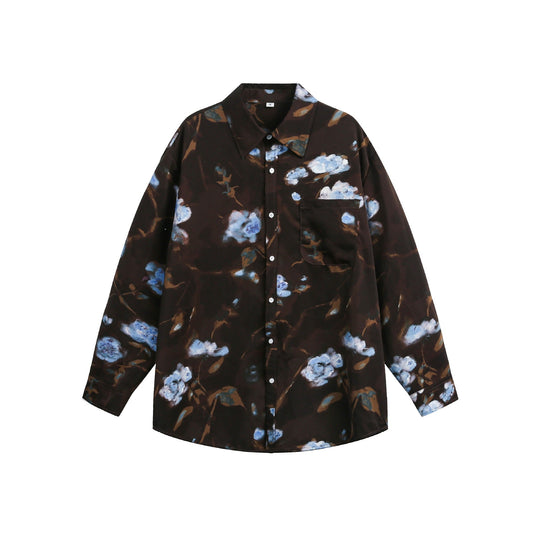 Damen Oversize-Hemdbluse mit floraler Aquarell-Print und Brusttasche Shop Nory