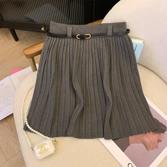 Damen Plissierter Rock mit elastischem Bund und Gürteldetail Shop Nory
