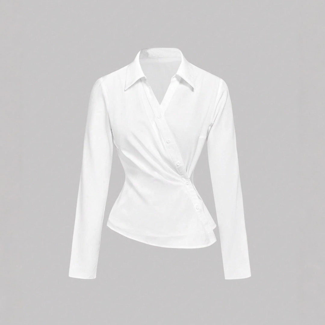 Damen Wickelbluse mit taillierter Drapierung und asymmetrischer Knopfleiste Shop Nory