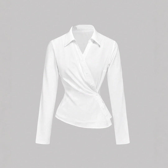 Damen Wickelbluse mit taillierter Drapierung und asymmetrischer Knopfleiste Shop Nory