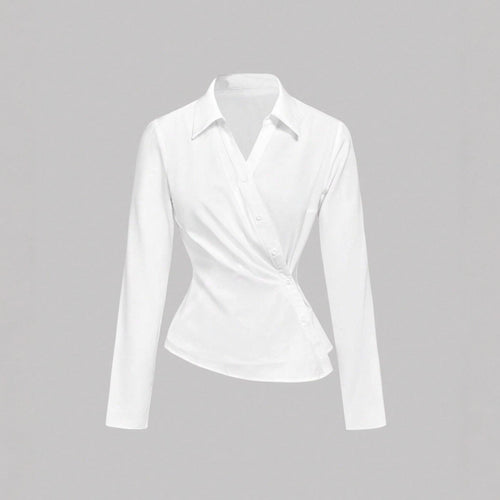 Damen Wickelbluse mit taillierter Drapierung und asymmetrischer Knopfleiste Shop Nory
