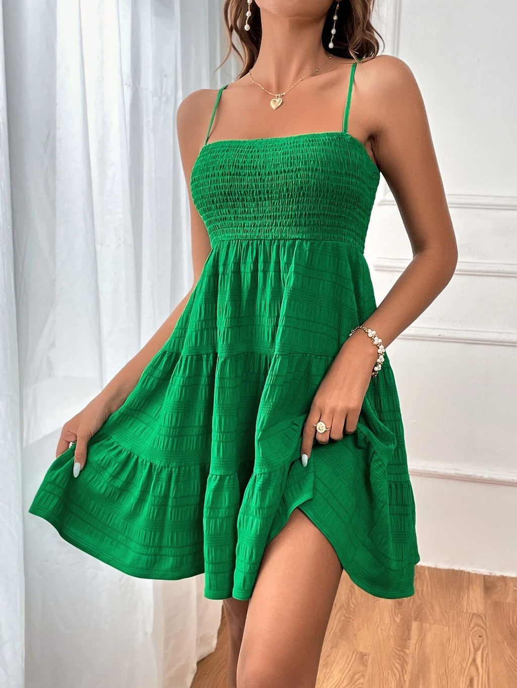 Damen Freizeitkleid mit Schmalen Trägern und Rüschendetails