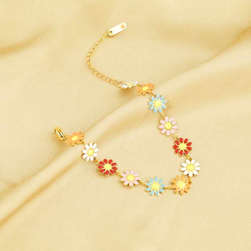 Frauen Bunter Emaille Blumenkette Armband Shop Nory