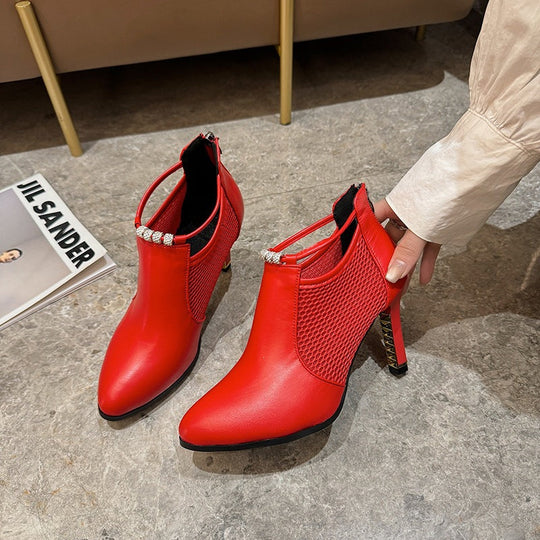 Damen Glamouröse und modische Ankle Boots mit Netz- und glänzenden Details