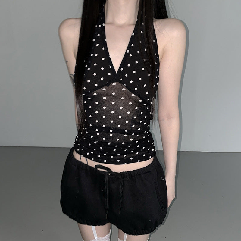 Damen Halterneck Top mit Polka Dots