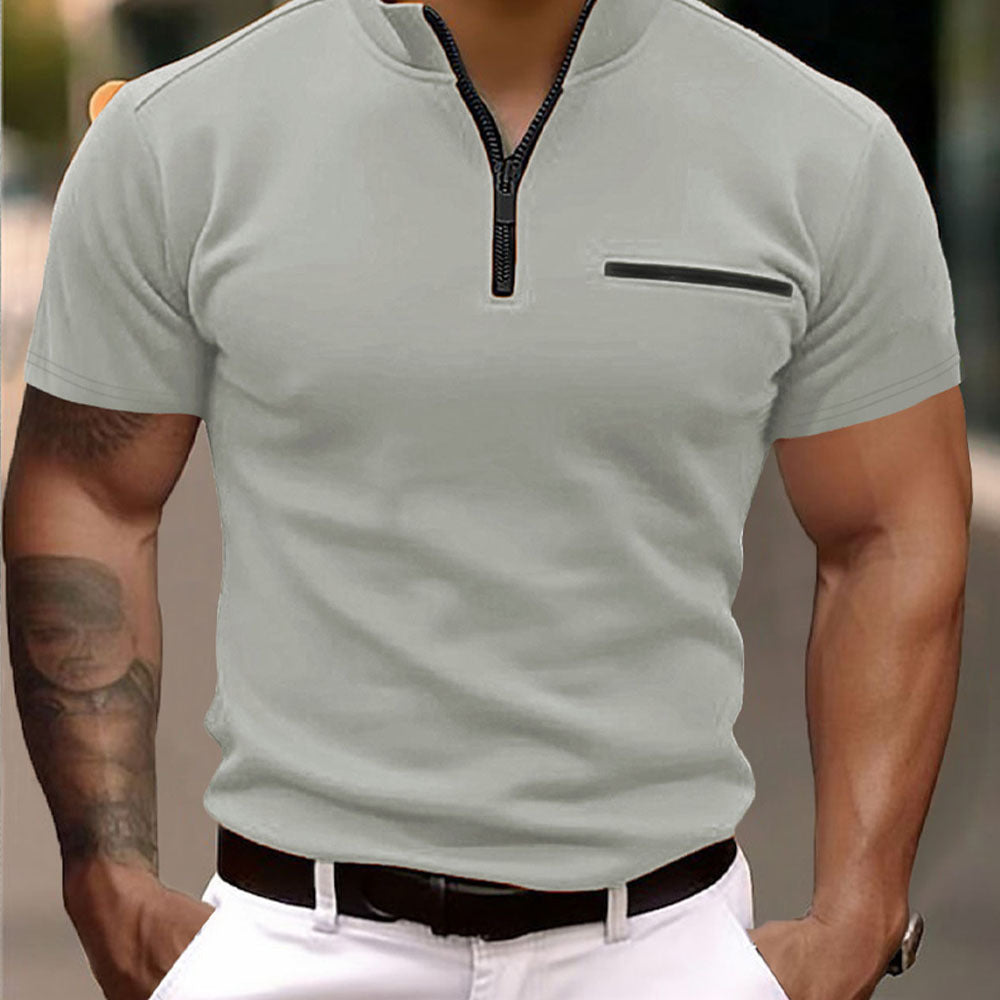 Herren Kurzarm Zip-T-Shirt mit praktischer Brusttasche