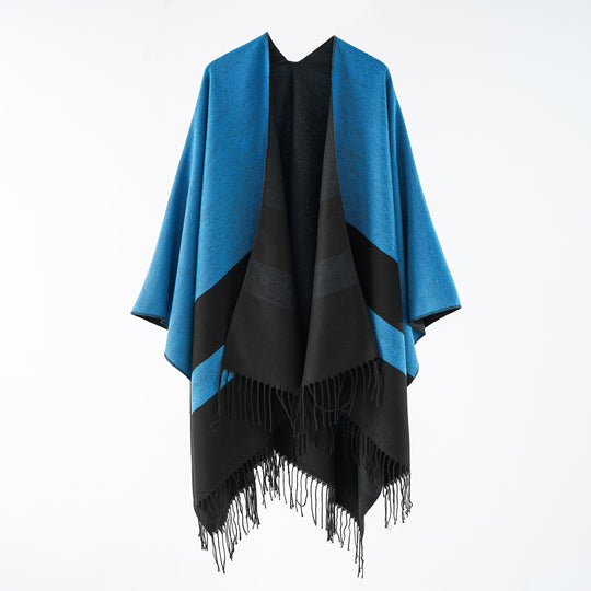 Damen Multifunktionaler Fransen‑Wickelponcho aus Wollmix mit doppellagigem Fall Shop Nory