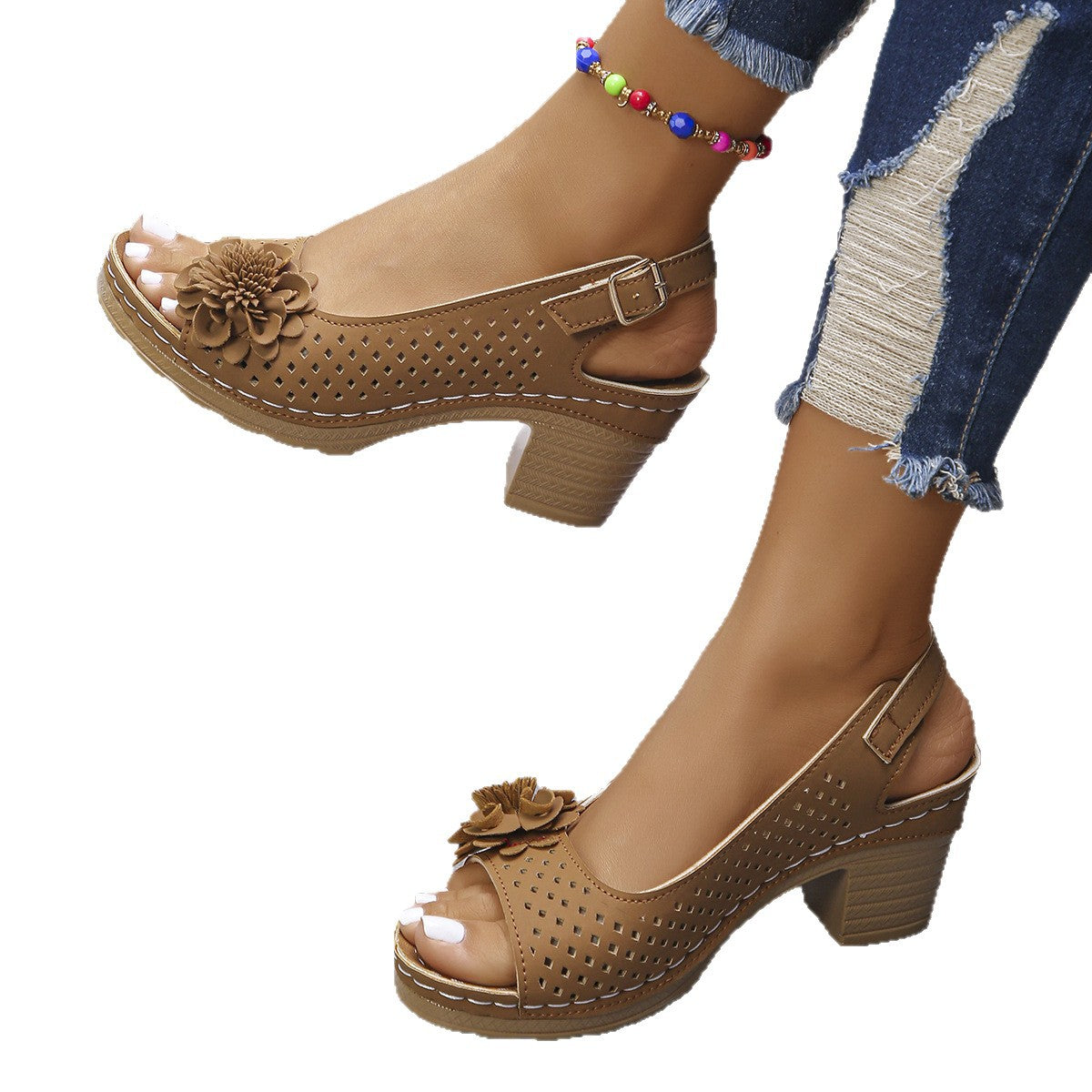 Damen Elegante und luftige Sandalen mit Blumenapplikationen