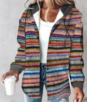 Damen Kapuzencardigan mit Streifen und Druckknopfblende Shop Nory