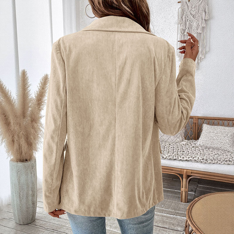 Damen Eleganter Cordblazer mit doppelter Knopfverschluss Shop Nory