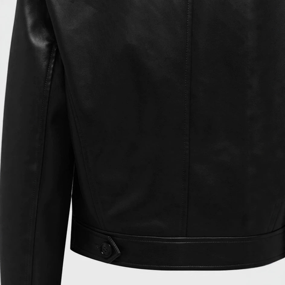 Damen kurz geschnittene Doppelreihige Lederjacke mit breitem Revers Shop Nory