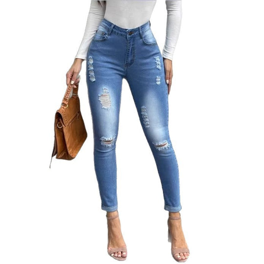 Damen Shaping-Skinny-Jeans im Used-Look mit hohem Bund und Stretchform Shop Nory
