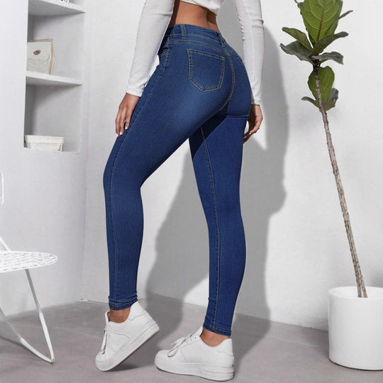 Damen Taillenhohe figurformende Skinny-Jeans mit Perlenbesatz Shop Nory