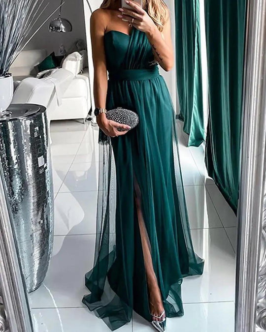 Damen Elegantes Abendkleid mit schulterfreiem Schnitt und hohem Beinschlitz