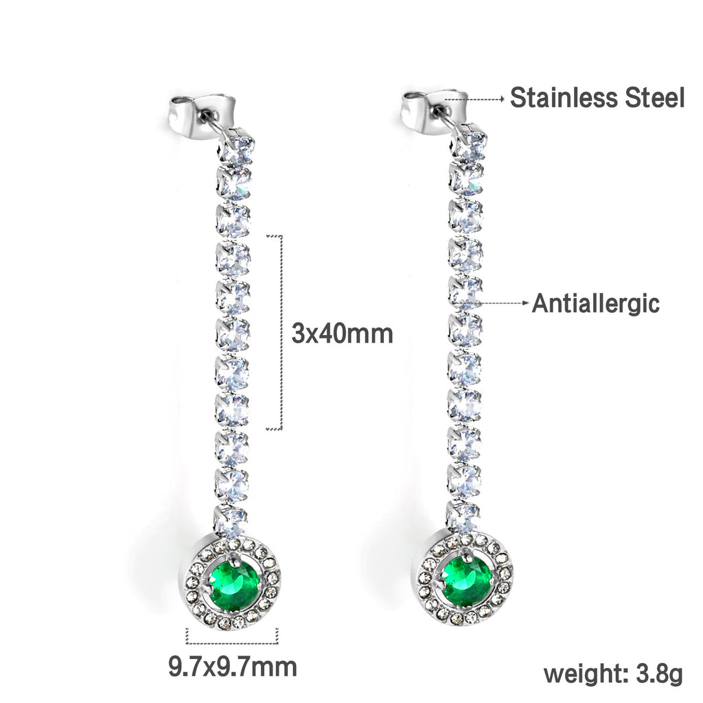 Damen Hängende Ohrstecker mit funkelnden Zirkonia und grünem Kristallanhänger Shop Nory