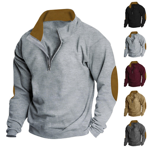 Herren nan Halbzip-Sweatshirt mit Stehkragen, Kontrastkragenfutter und Ellbogenpatches Shop Nory
