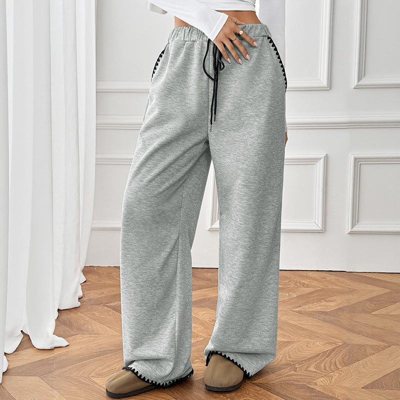 Damen Relaxte Lounge-Jogginghose mit weitem Bein, elastischem Bund, Kordelzug und Zierkante Shop Nory