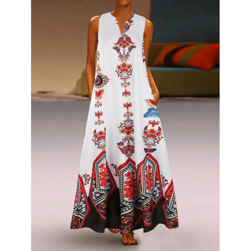 Damen Maxikleid mit elegantem floralem Design und seitlichen Taschen Shopnory