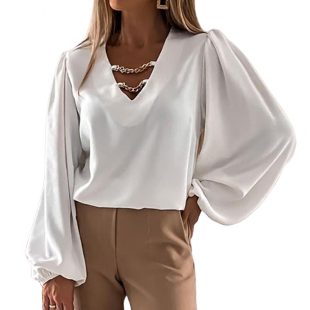 Damen elegante Puffärmelbluse mit Kettendetail