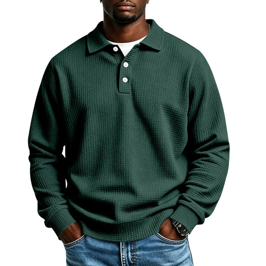 Herren Waffelstrick-Poloshirt mit Knopfleiste und Rippbündchen Shop Nory