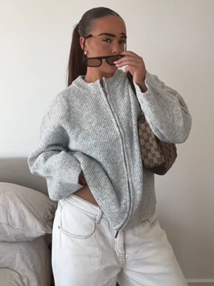 Damen Grobstrick‑Zipper‑Cardigan mit Oversize‑Schnitt Shop Nory