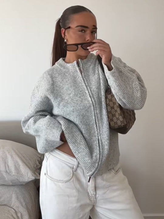 Damen Grobstrick‑Zipper‑Cardigan mit Oversize‑Schnitt Shop Nory