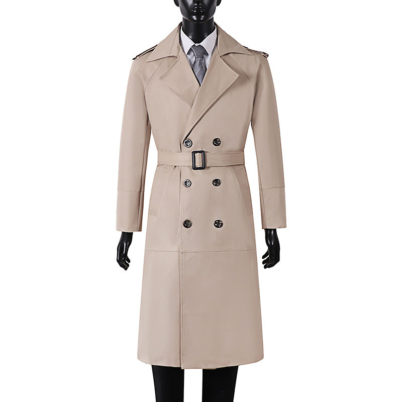 Herren Doppelreihiger Trenchcoat mit Taillengürtel und Schulterlaschen Shop Nory