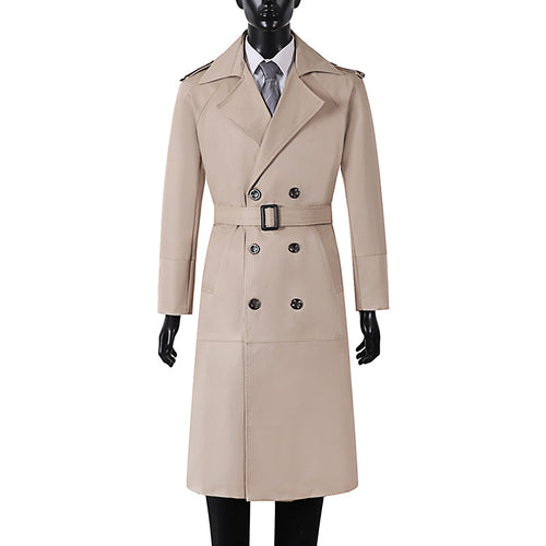 Herren Doppelreihiger Trenchcoat mit Taillengürtel und Schulterlaschen Shop Nory