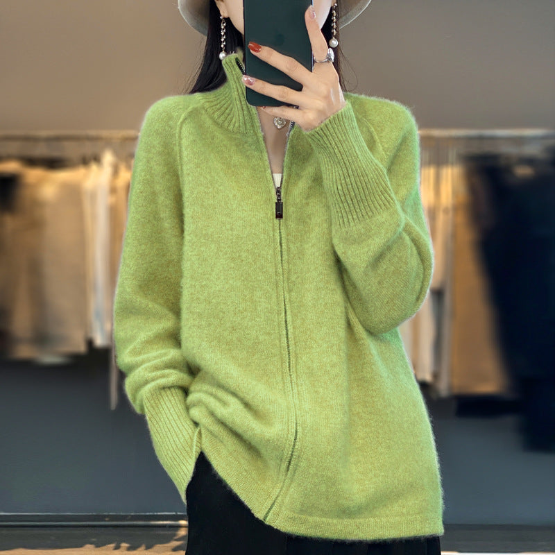 Damen Zip-Cardigan im Kaschmir‑Look mit Stehkragen und gerippten Bündchen Shop Nory